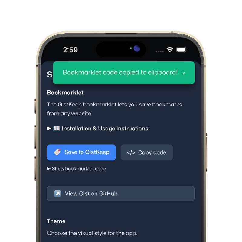 GistKeep interface showing bookmarks organized with categories and tags
